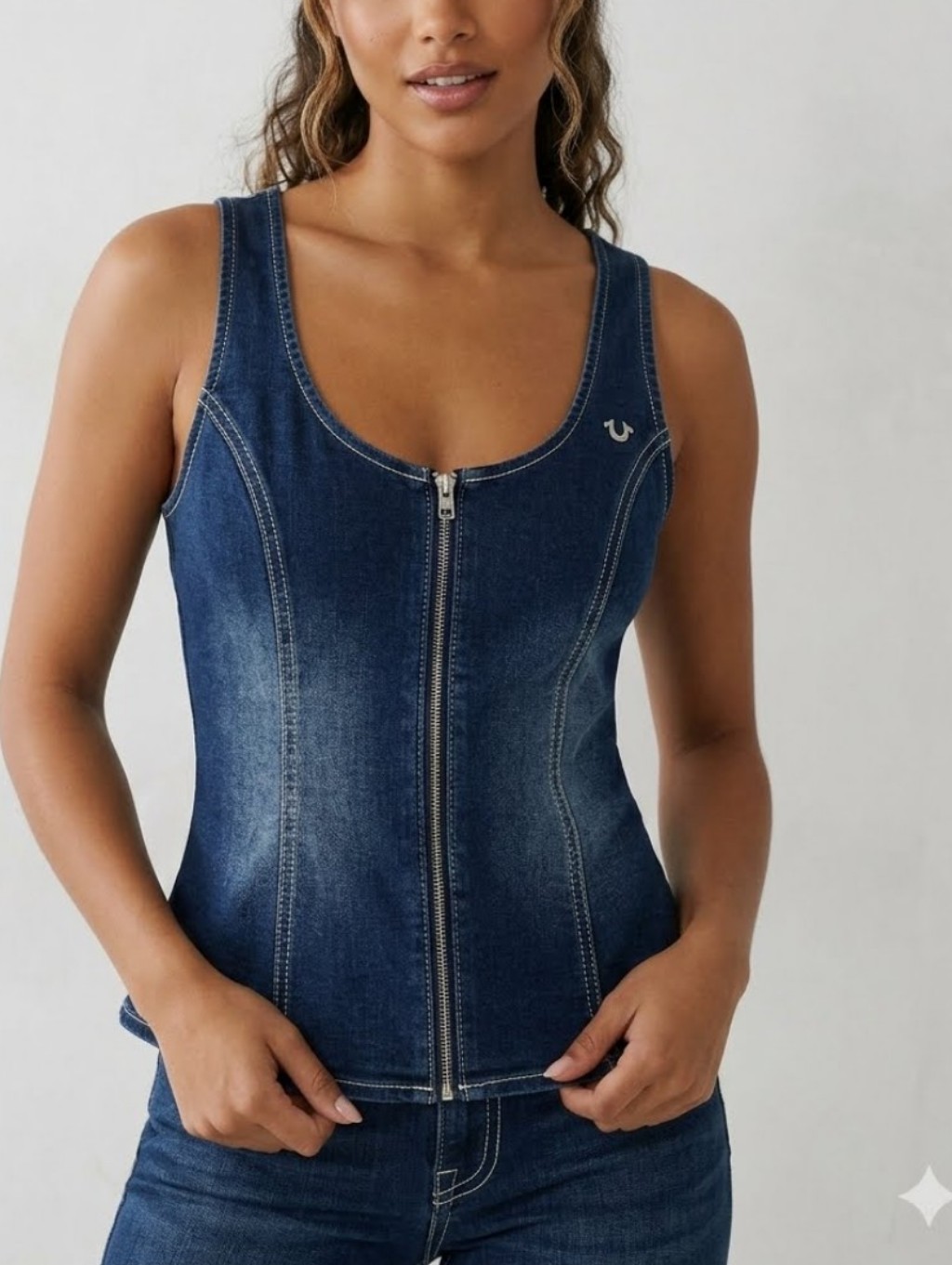 True Religion Medium Blaze Wash Denim Bustier Top Sz. M New